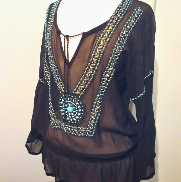 Boutique  Vintage Boho Sheer Top - Picture 1 of 3